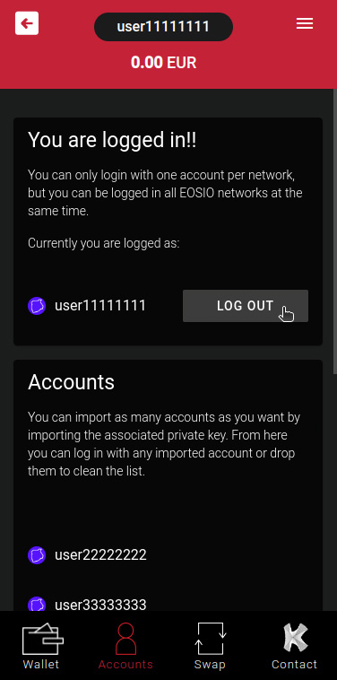 KWallet - Logged in account view