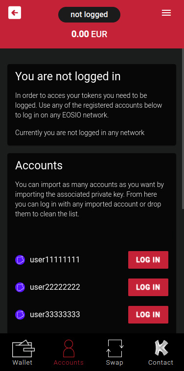 KWallet - Not logged in view with accounts list