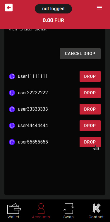 KWallet - Drop mode with accounts ready to be removed